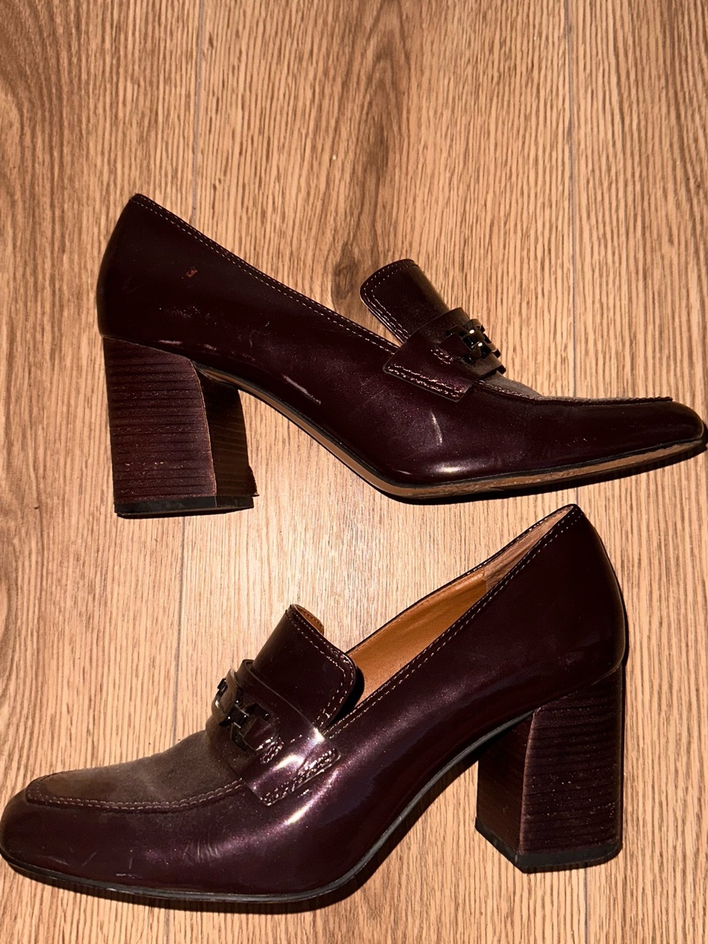 Franco Sarto Women's Classic Block Heel Loafer in Dark Burgundy